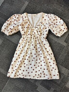 Cream Polka Dot Puff Sleeve Casual Dress